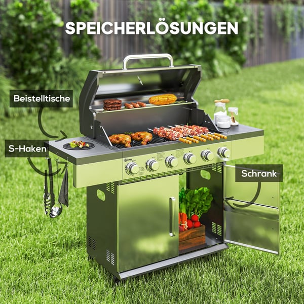 Gasolgrillvagn, 141x55x110 cm, Silver