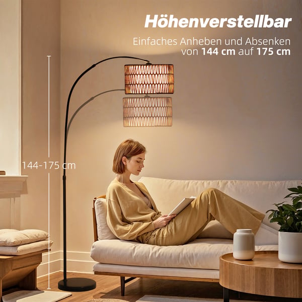 Gulvlampe, 93x34x144-175 cm, Sort Brun