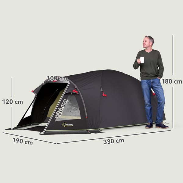 Campingtelt, 330x190x120 cm, Sort