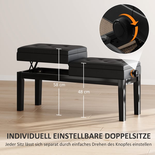 Pianotuoli, Säädettävä Korkeus, 105x37x48-58 cm, Musta