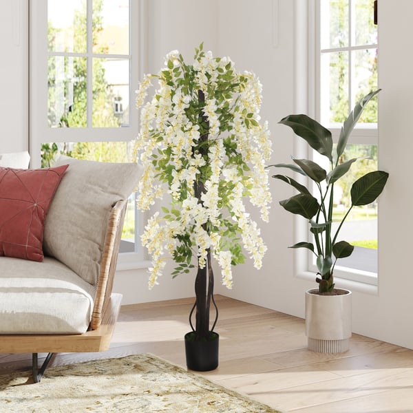 Kunstig plante, hvid blåregn, 24x165 cm, hvid