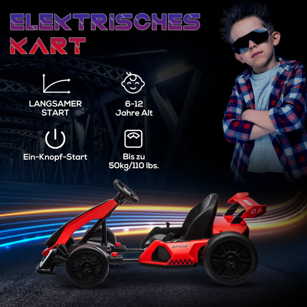 Elektrisk Go-Kart, 120x76x53,5 cm, Röd och Svart
