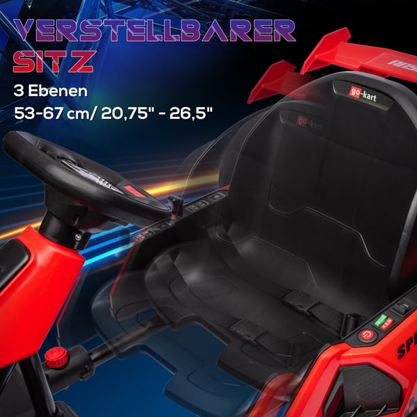 Elektrisk Go-Kart, 120x76x53,5 cm, Röd och Svart