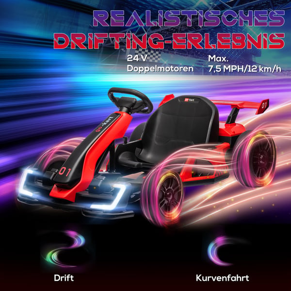 Elektrisk Go-Kart, 120x76x53,5 cm, Röd och Svart