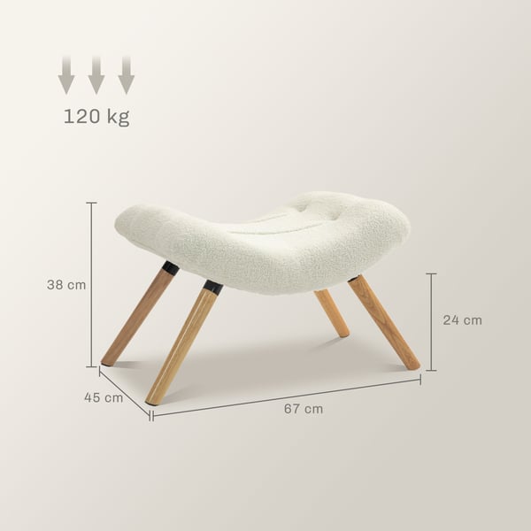 Fodskammel 67x45x38 cm Hvid, fleecepolstring