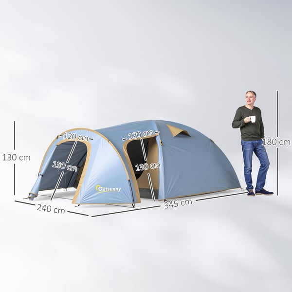 Campingtelt, 345x240x130 cm, Lyseblå