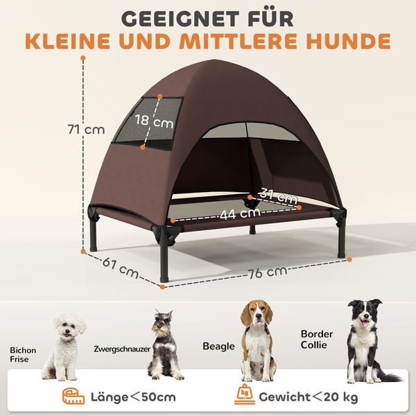 Utomhussäng för hund, 76x61x71 cm, Brun