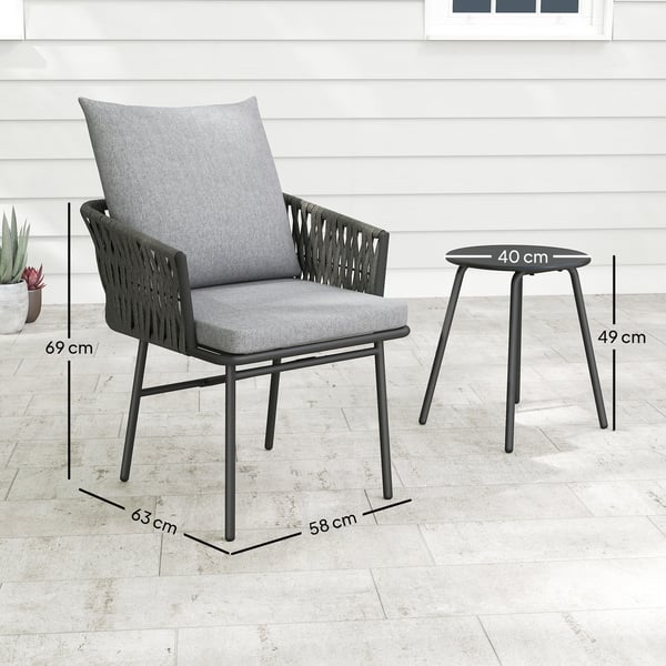 Bistrosæt, 58x63x69 cm Stol, 40x40x49 cm Bord, Grå