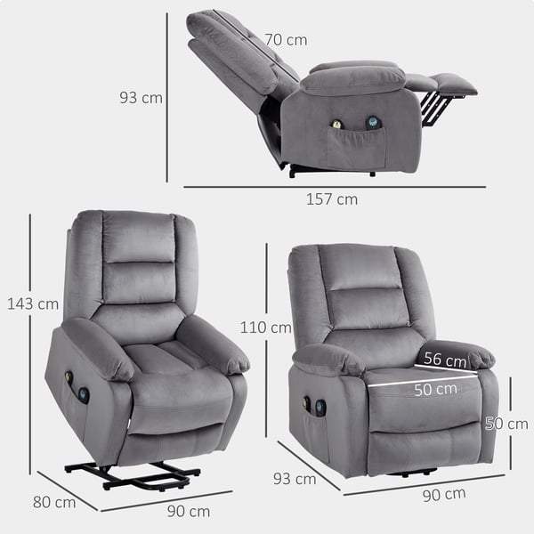 Fåtölj med reclinerfunktion, 90x93x110 cm, Mörkgrå