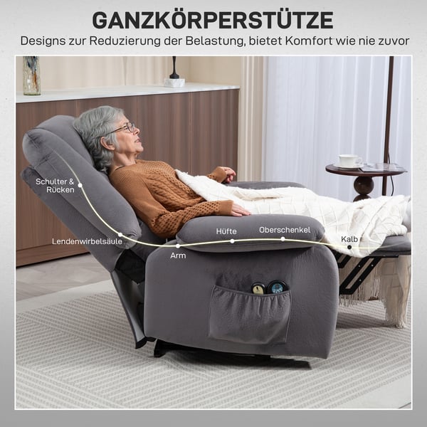 Fåtölj med reclinerfunktion, 90x93x110 cm, Mörkgrå