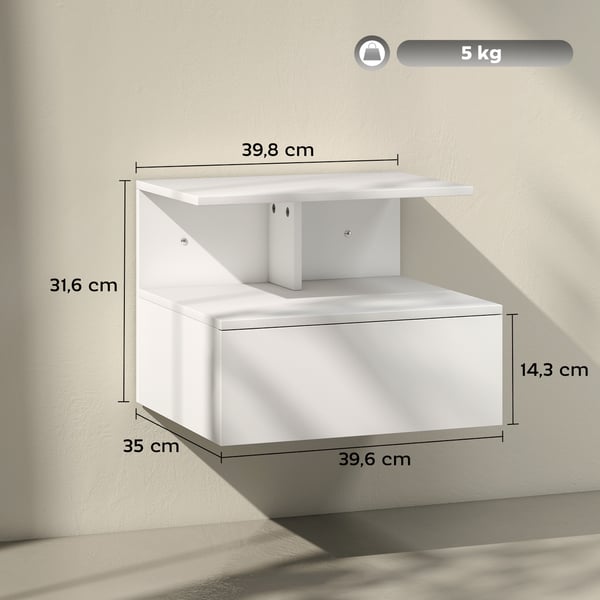 Flydende natbord, 39,8x35x31,6 cm, hvid