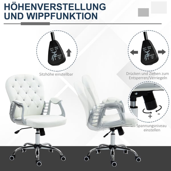 Kontorstol, 59,5x60,5x93-103 cm, Hvid