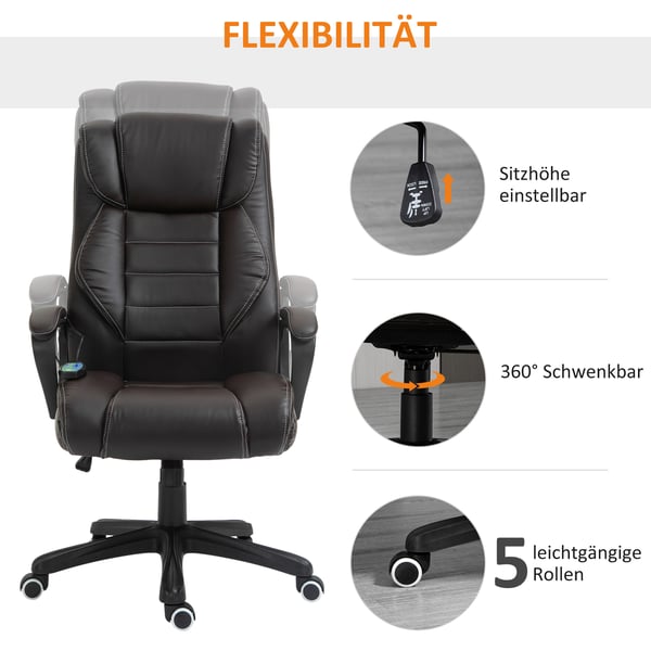 Kontorstol med massagefunktion, 64x74x112-120 cm, brun