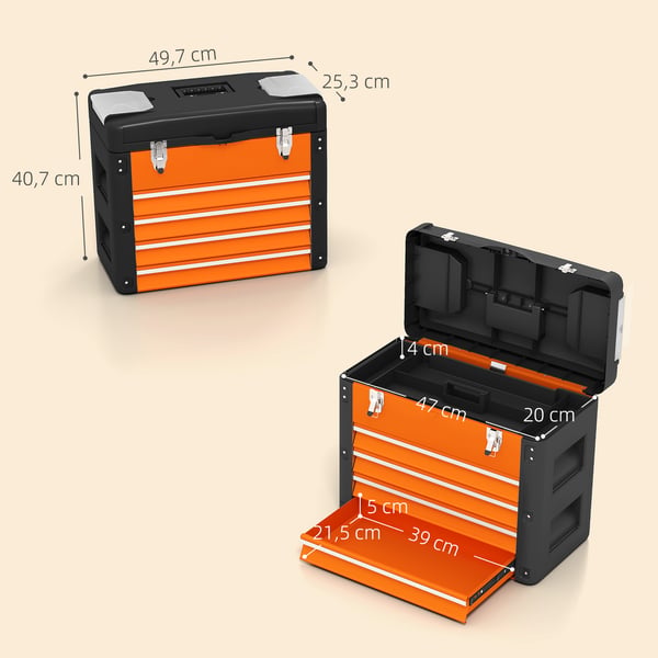 Værktøjskasse, 49,7x25,3x40,7 cm, Orange