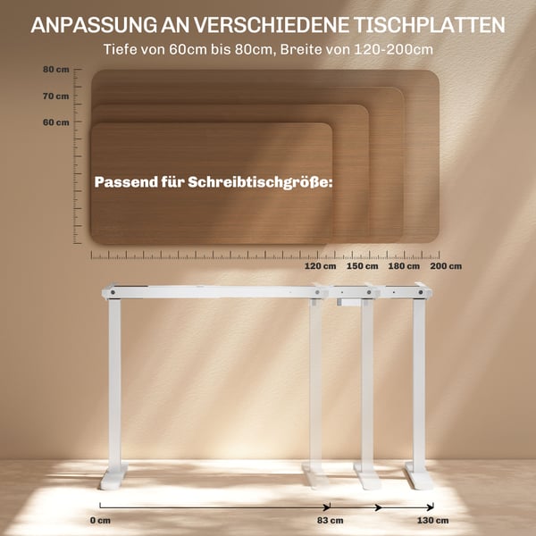 Elektrisk højdejusterbart skrivebordsstel, 83x45x70-118 cm, hvid