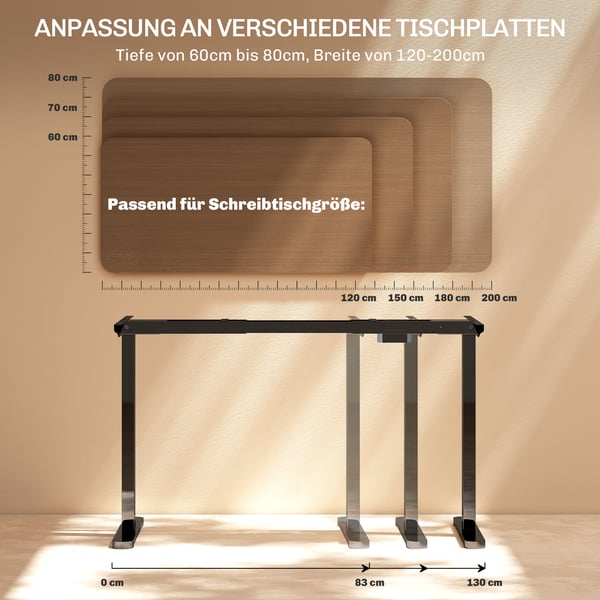 Højdejusterbar Skrivebordsstel, 83x45x70-118 cm, Sort