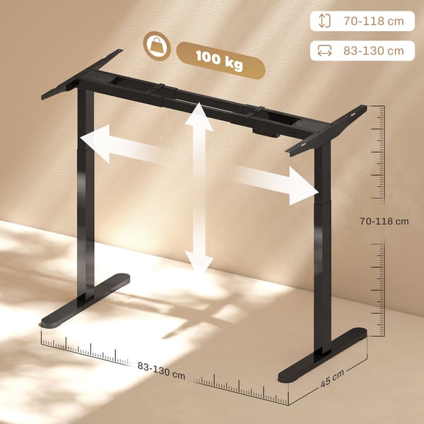 Højdejusterbar Skrivebordsstel, 83x45x70-118 cm, Sort