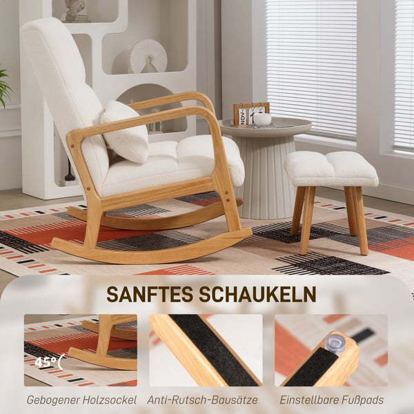 Gyngestol med skammel, 64,5x82x99 cm, hvid