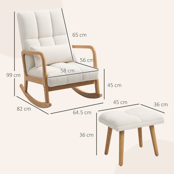 Gyngestol med skammel, 64,5x82x99 cm, hvid