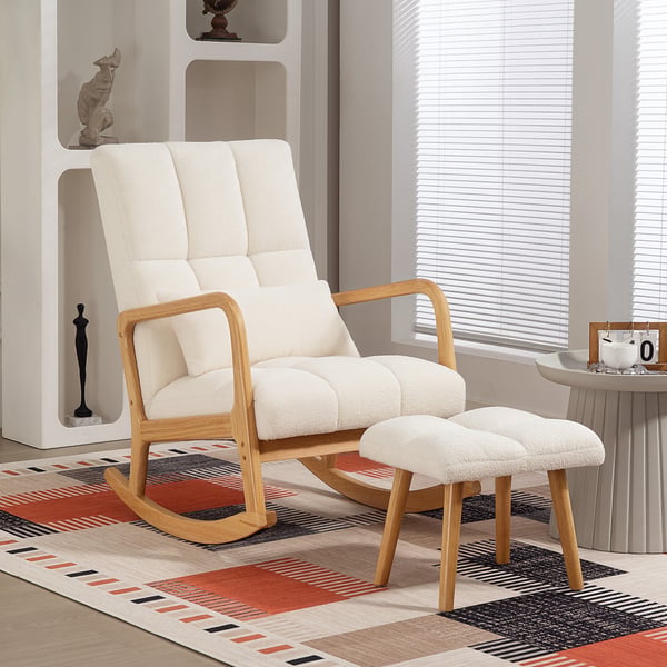 Gyngestol med skammel, 64,5x82x99 cm, hvid