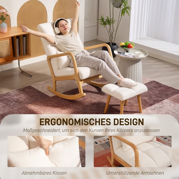 Gyngestol med skammel, 64,5x82x99 cm, hvid
