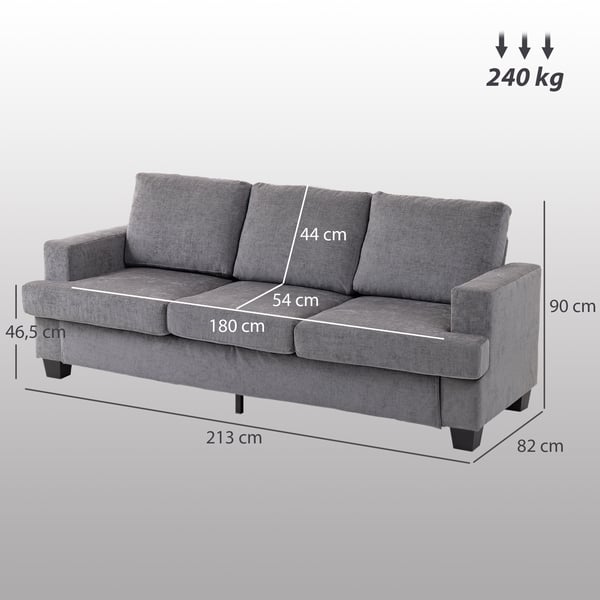 3-personers sofa, 213x82x90 cm, grå