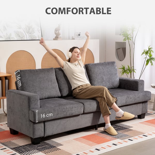 3-personers sofa, 213x82x90 cm, grå