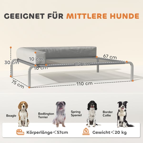 Utomhussäng för hund, 110x75x30 cm, Ljusgrå