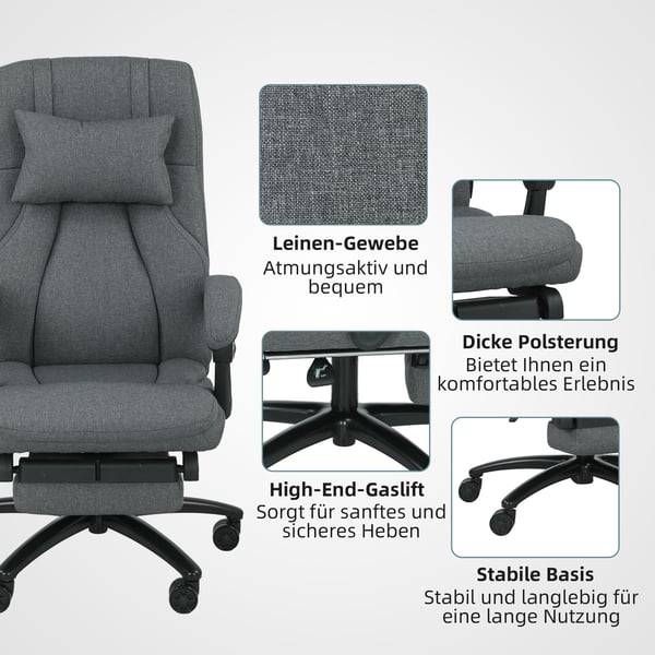 Kontorstol med massagefunktion, 64x74x109-117 cm, Mørkegrå
