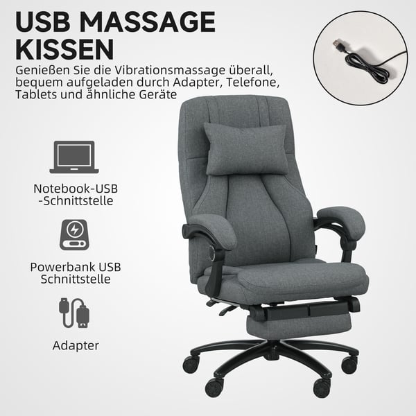 Kontorstol med massagefunktion, 64x74x109-117 cm, Mørkegrå