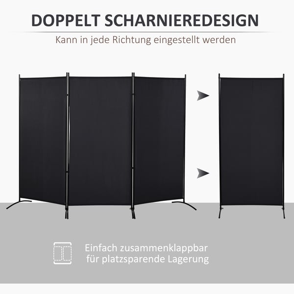 Rumdeler, 3-panel privatlivsskærm, 253x182x50 cm, sort