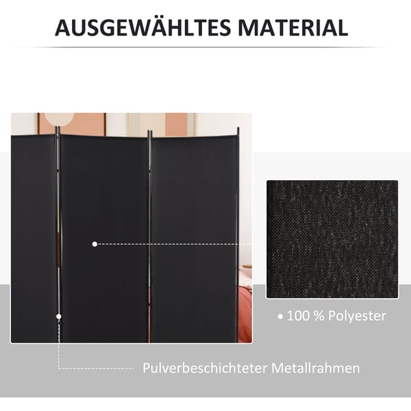 Rumdeler, 3-panel privatlivsskærm, 253x182x50 cm, sort