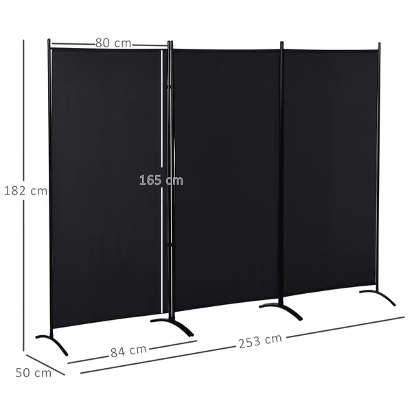 Rumdeler, 3-panel privatlivsskærm, 253x182x50 cm, sort