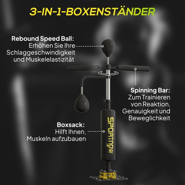 Boksestativ, 107x36x140-205 cm, Sort
