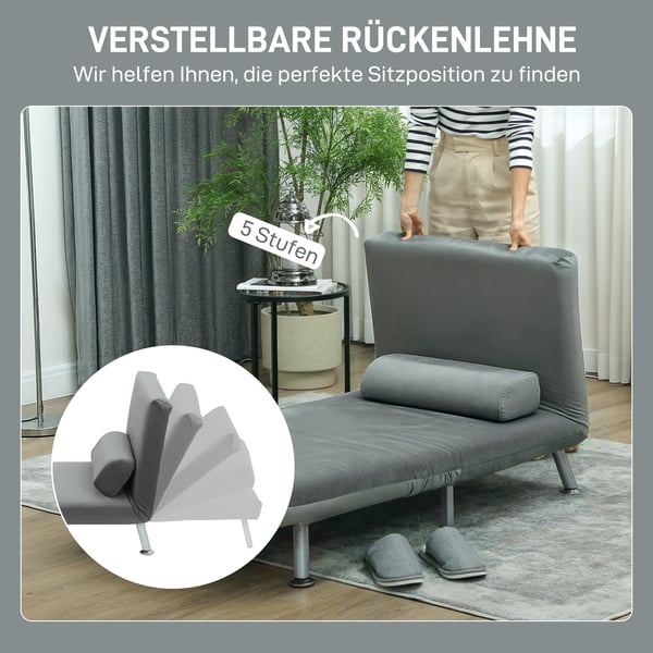 Sammenklappelig lænestolsseng, 75x70x75 cm, 180x75x25 cm, Grå