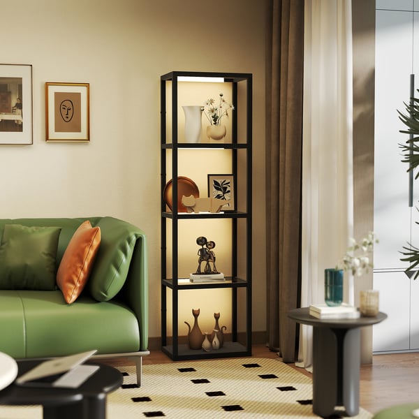 Gulvlampe med hylde, 45x29x157 cm, sort