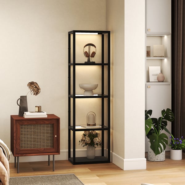 Gulvlampe med hylde, 45x29x157 cm, sort