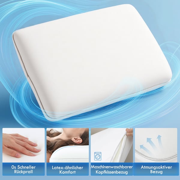 Memory Foam Pude, 60x40x10 cm, Cremehvid