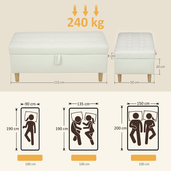 Opbevaringspuf, 115x50x43 cm, Creme