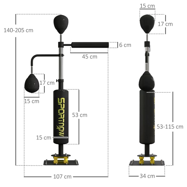 Boksestativ, 107x36x140-205 cm, Sort
