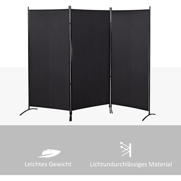 Rumdeler, 3-panel privatlivsskærm, 253x182x50 cm, sort