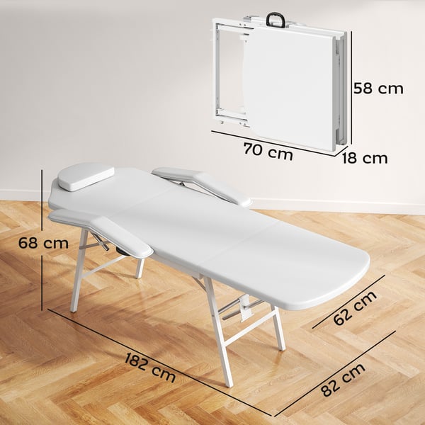 Bærbart Massagelbord, 182x82x68 cm, Hvid