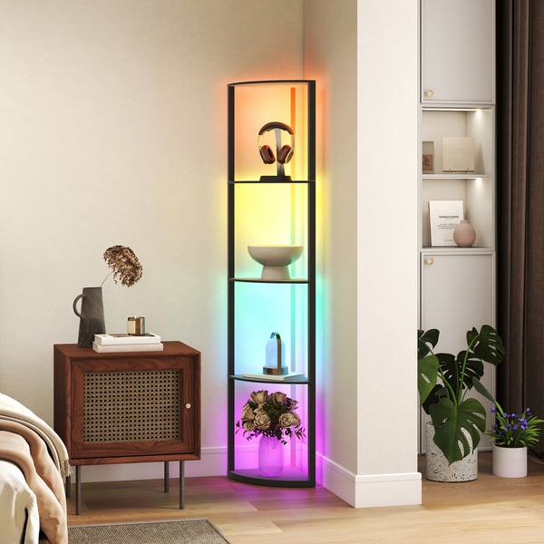 Gulvlampe med hylder, 42x29,5x163 cm, sort