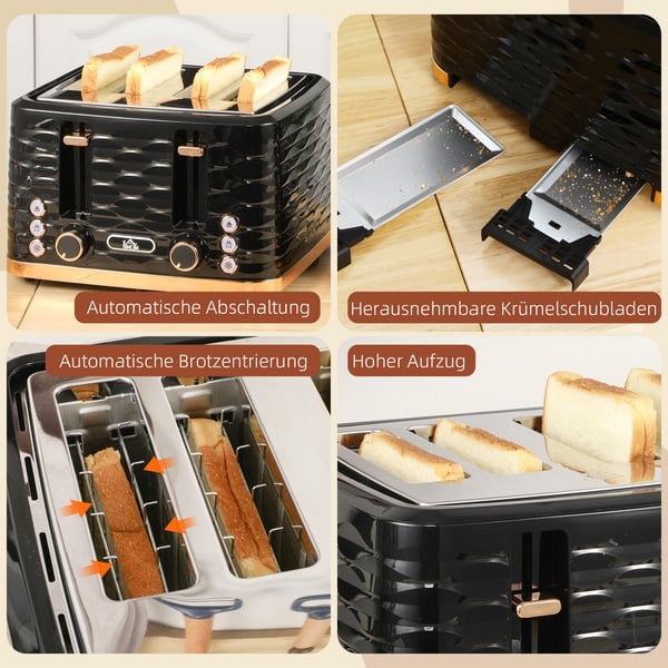 Brødrister, 4-skiver, 29,2x27,5x18,9 cm, Sort, plast
