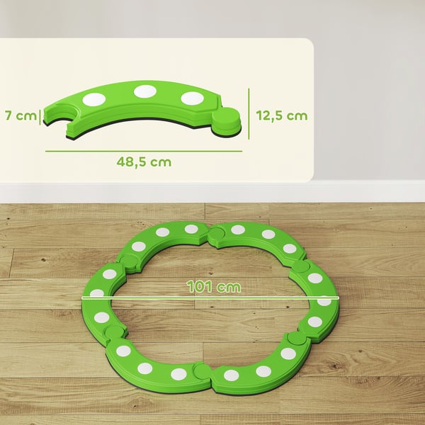 Balancebom, 6 buede segmenter, 48,5x12,5x7 cm, grøn, plast