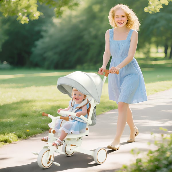 Børnetrehjulet cykel, Konvertibel babyklapvogn, 96,5x49x101 cm, Hvid, Plast