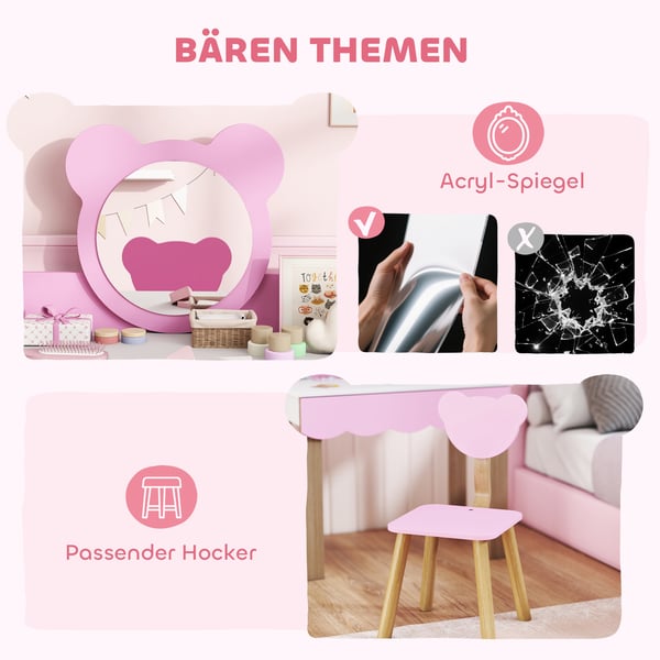 Pigesminkebord, 68x35x86 cm, Pink