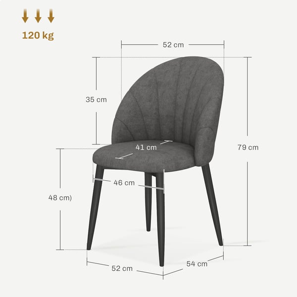 Spisestol Sæt, 4 Stykker, 52x54x79 cm, Grå, Fløjl Look