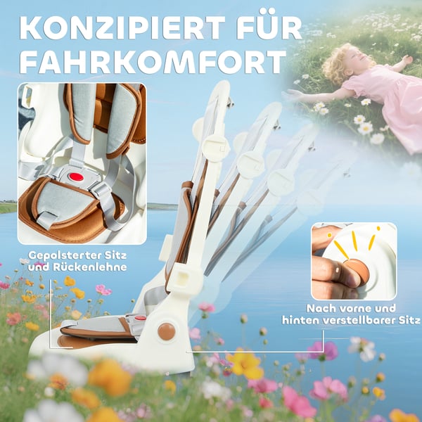 Børnetrehjulet cykel, Konvertibel babyklapvogn, 96,5x49x101 cm, Hvid, Plast
