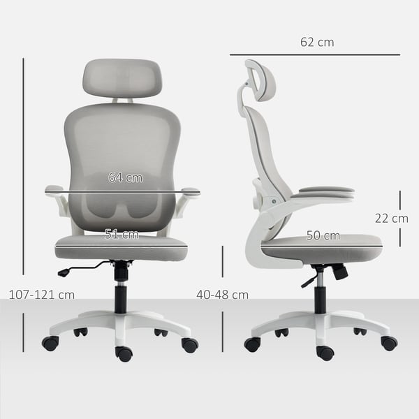 Toimistotuoli, Ergonominen, 64x62x107 cm, Harmaa, Verkko